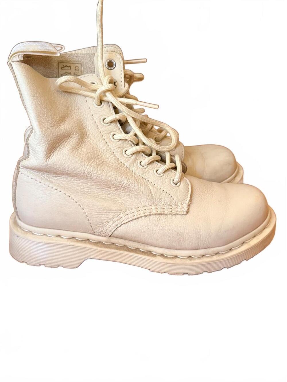 Dr. Martens 1460 Pascal Mono Toile Cream Leather Boots US 6
